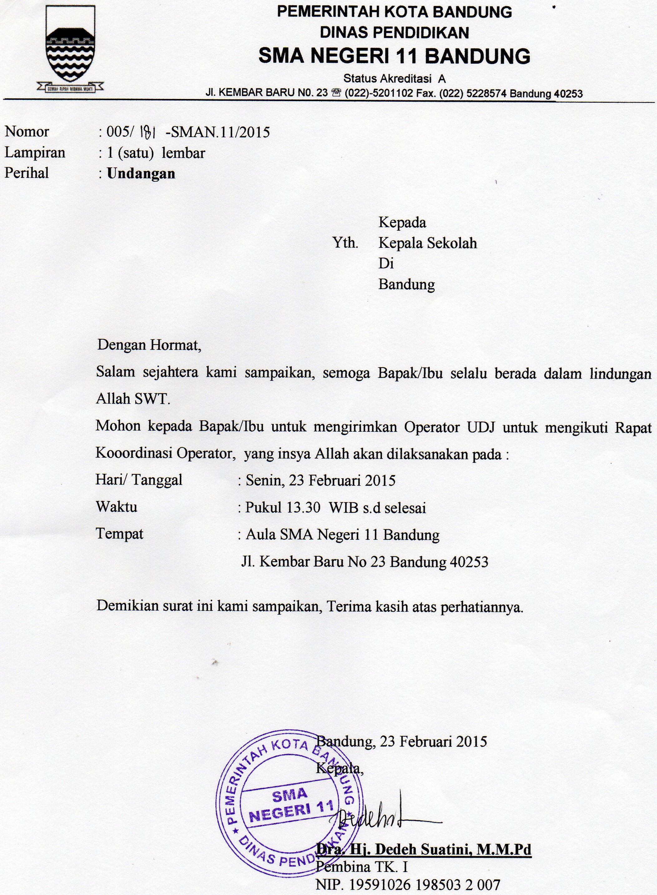 Surat Undangan Rapat Koordinasi Operator Sma Digital Kota Bandung